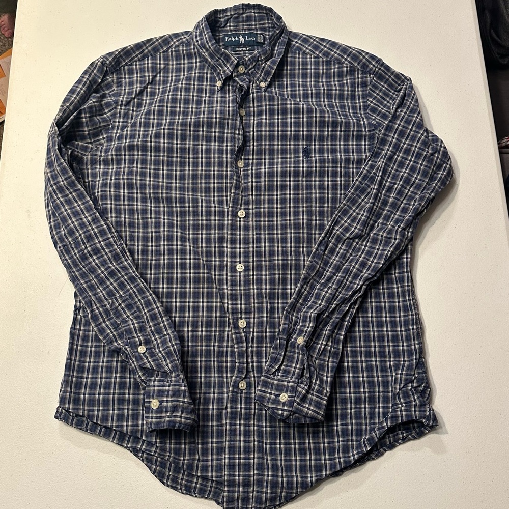 Polo by Ralph Lauren Blue and White Casual Button Down Shirt